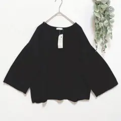【タグ付き】earth music&ecology☆フレアスリーブニット☆黒☆Ｆ