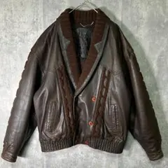 高級 スペイン製 希少デザイン レザージャケット 短丈 茶色 빈티지
