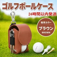 ゴルフボールケース ポーチ 2個収納 ブラウン クリップ付き 小物入れのサムネイル