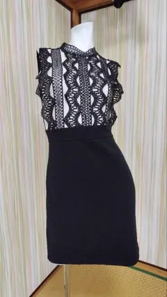 キャバ ドレス バイカラー レースタイトミニ ブラック アイボリー新品タグ無し