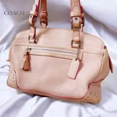 COACH コーチ ピンクボストン型バック タッセル付き - メルカリ