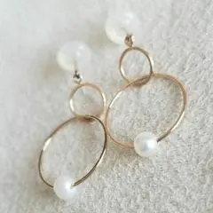 パール♡【ノジェス】K10 サークル ゴールド フープピアス☆アガット 好きも♪
