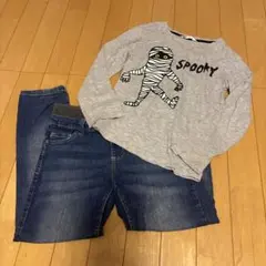 コーデ売 H&M MPS ハロウィン 長袖Tシャツ デニム セット 2枚 130