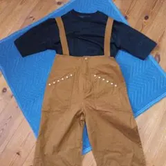 ブラウン サロペット ボタン装飾付きパンツ　ピッチン