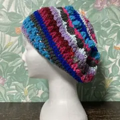 タム帽　冬物　レゲエ　エスニック　ブルー×パープルMIX