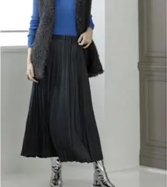 OPAQUE.CLIP プリーツスカート　チャコールグレー　スウェード調