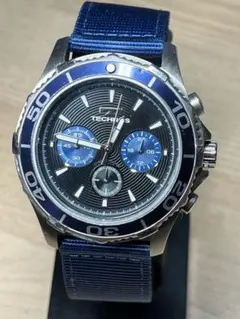 TECHNOS クロノグラフ 回転ベゼル　10ATM 新品ベルト　美品　稼働品