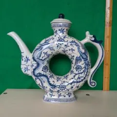 染付 龍鳳凰文 抱月瓶 陶磁器 置物