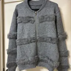 ウックン様 グレー ファー ニット カーディガン