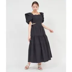 ROYAL PARTY 2wayスリーブウエスト開きマキシワンピース ブラック