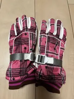 スキー・スノボ・アイススケート等 キッズ用ピンクチェック柄手袋