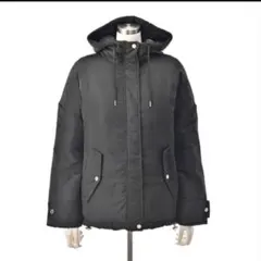 Anne Coquine フード付き蓄熱中綿フレアブルゾンモノグラムブラック3L Anne Coquineフード付き蓄熱中綿フレアブルゾン モノグラムブラック3L