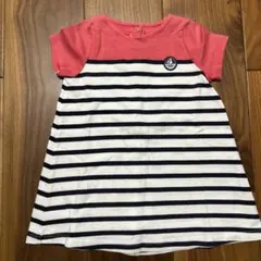 プチバトー 紺と白のストライプ ワンピース