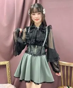 新品 ROJITA ドット柄 シアー 透け感 フリル 長袖 ブラウス 黒 フリーのサムネイル