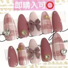 ネイルチップ現品オーダー量産型フレンチガーリー韓国ワンホンチェック赤ピンクスナ系