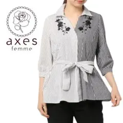 axes femme リボン付きスキッパーシャツ　刺繍ブラウス リボンベルト付きのサムネイル