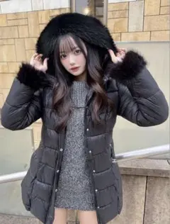 GRL グレイル ファー付きダウンコート ベルト付き ブラック タグ付き Ｍ