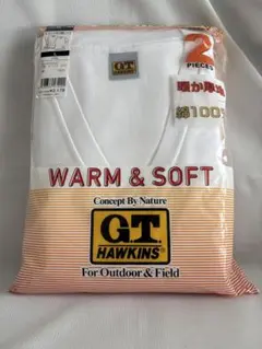 【GT HAWKINS】Vネック9分袖シャツ★L★ホワイト★綿100%×2枚組