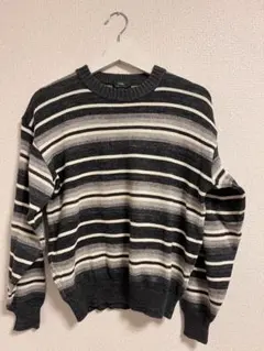 【古着】Guy ボーダーニット セーター 総柄 グラデーション モノトーン M