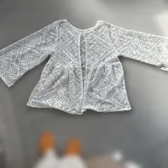 ホワイト レース編み 五分袖 トップス Mサイズ
