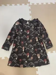 美品 H&M 104 コットン うさぎ柄ワンピース ブラック 黒 動物柄 秋冬