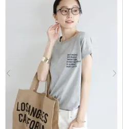 ボンジュールサガン 【汗染み防止】レタリング刺繍フレンチスリーブTシャツ　グレーのサムネイル