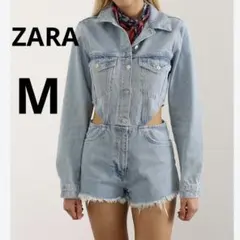 【️完売品】ZARA デニム ジャンプスーツ カットアウト オールインワン M
