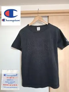 【人気】Champion ポケット付きTシャツ US製 T1011 ネイビー