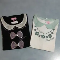 トロンブロイ襟プリント&ネックレスモチーフTシャツ2枚セット