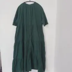 サマンサモスモス　ティアードロングワンピース　深緑　グリーン