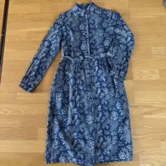 UNIQLO花柄シャツ長袖ワンピース ネイビーブルー