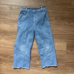 フリンジ裾 ライトブルーロングパンツ