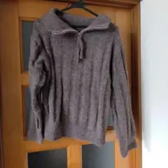 ブラウン ハーフジップ セーター ウール混紡