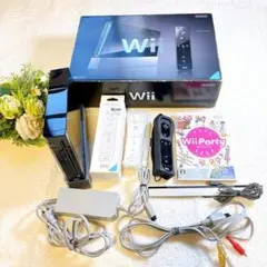 箱付き動作確認清掃済み　Wii本体ブラック　ソフト付きすぐ遊べるセット　内箱なし