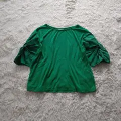 K* Tシャツ 半袖 ギャザー ボリューム袖 グリーン Y2K 無地 フェミニンのサムネイル
