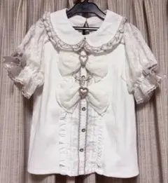 LIZLISA ♡ ダブルリボンパフスリーブリブカットトップス ホワイト
