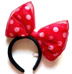 ミニーマウスのビッグリボンカチューシャ 赤 水玉