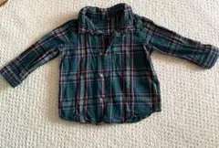 シャツ　クリスマス　チェック　長袖　ベビー　グリーン　ネイビー