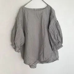 ✨美品✨】Lifeafa ストライプ織り パフスリーブ ブラウス 綿100 