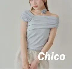 【新品タグ付】Chico ローズチョーカー付ワンショル裾レースT