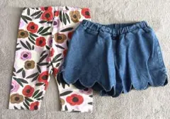 UNIQLO バースデイ ベビーパンツ 花柄 デニム ショートパンツ 2着セット