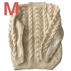 ❤手編みアイボリー ケーブルニットセーター 長袖Mサイズ❤️