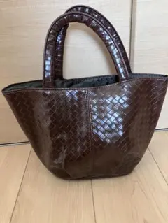 ブラウン 編み込み ハンドバッグ 約30cm