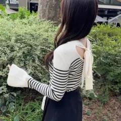 【未使用】 GRL リボンフレアスリーブ ニットトップス [k9205d]