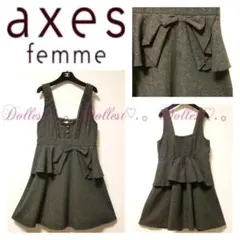 axes femme リボンフリルペプラム風ジャンドレワンピース クラロリ