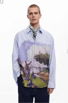 【新品未使用】Desigual　ストライプ　プリントシャツ　風景画のサムネイル
