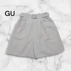 GU ベルト付きフレアショートパンツ 美品 ベージュ S ウエストゴム 春夏