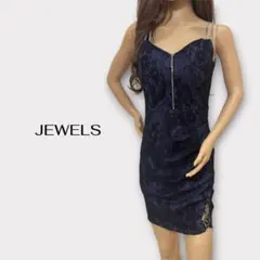 JEWELS ジュエルズ　レース　ネイビーブルー　ジップ　ビジュー　ストラップ