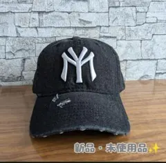 ビンテージ　デニム　刺繍　ロゴ　ベースボール　キャップ　ストリート　ブラック