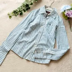 エズラフィッチ ꕤ ストライプ長袖シャツ 刺繍ロゴ ブルー ビジューボタン 春秋